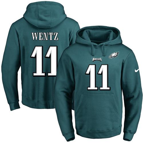 Men's Philadelphia Eagles #11 Carson Wentz Green NFL Pullover Hoodie